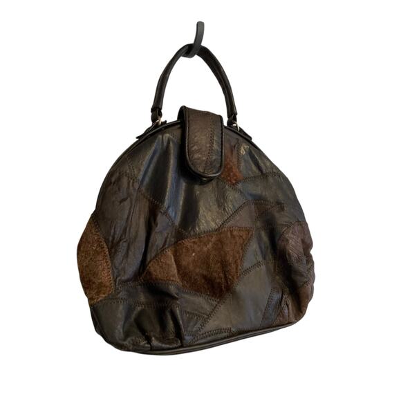 Vintage Handbags - Vintage Leather Suede Patchwork Indie Academia Hippie Top Handle Doctor Bag